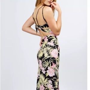 For Love & Lemons Floral Pastel Palms Resort cutout maxi dress XS